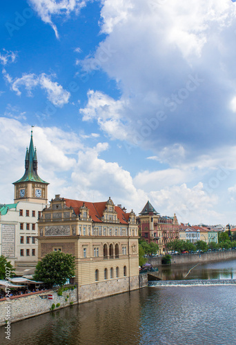 View from Charles Bridge in Prague. Bedrich Smetana Museum. Architecture of Prague old town © ppvector