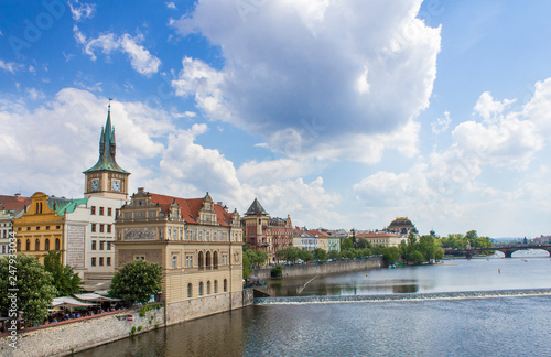 View from Charles Bridge in Prague. Bedrich Smetana Museum. Architecture of Prague old town