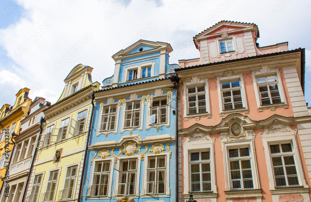 The streets of Prague. Old houses in Prague. Architecture of Prague old town