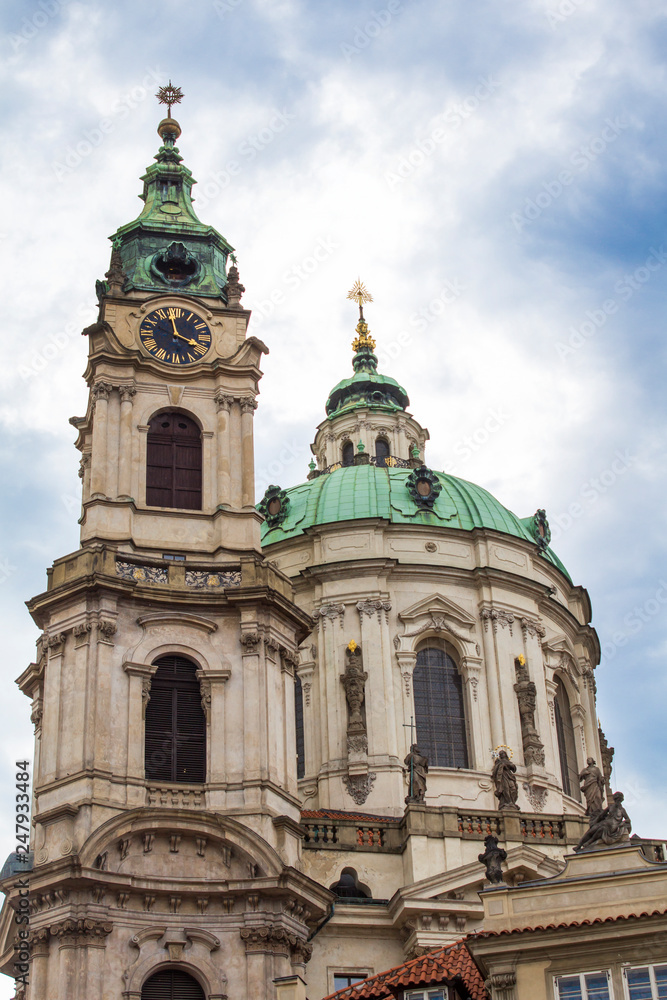 St. Nicholas Cathedral in Prague. Mala Strana. Architecture of Prague old town