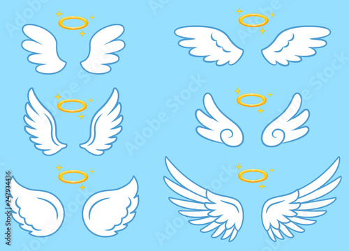 White cute Angel Wings with gold nimbus