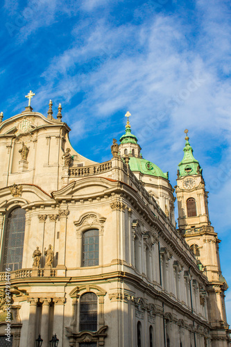 St. Nicholas Cathedral in Prague. Mala Strana. Architecture of Prague old town