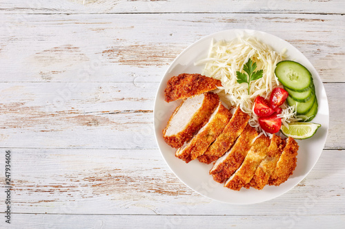 Photography Tonkatsu, deep fried pork cutlet on a plate