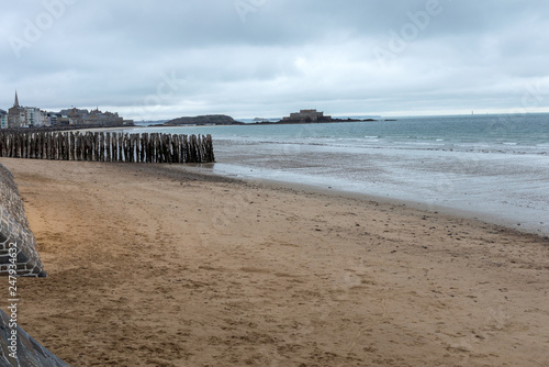  View of beach and old town of Saint-Malo. Brittany  France