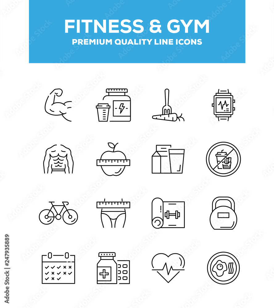 Fitness And Gym Line Icon Set Concept Fitness And Gym Line Icon Set Concept