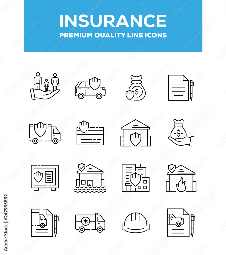 Insurance Line Icon Set Concept