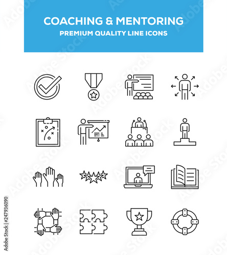 Coaching And Mentoring Line Icon Set Concept