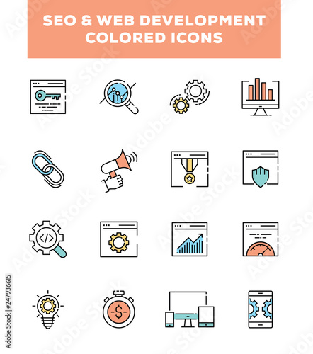 SEO AND WEB DEVELOPMENT COLORED ICONS