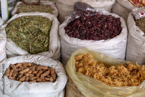 CUZCO  PERU - December 15  2018  A dried fruit stall in Mercado San Pedro market