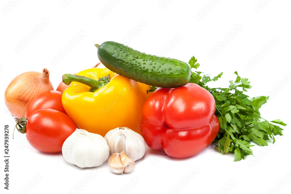 Set fresh vegetables isolated on white background Set fresh vegetables isolated on white background