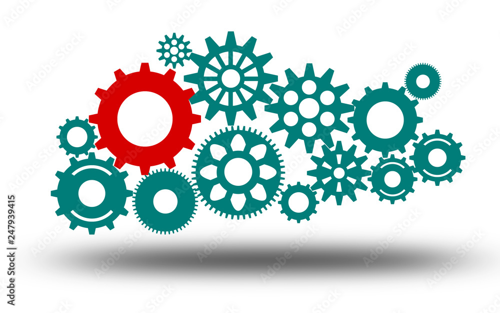 Red wheel mechanism for teamwork concept Red wheel mechanism for teamwork concept