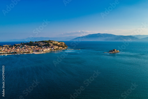 Aerial view of Old Venetian fortress on the island of Bourtzi, Nafplion, Greece © ververidis