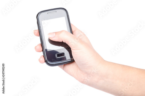 Wallpaper Mural Mobile phone in hand isolated on white background Torontodigital.ca