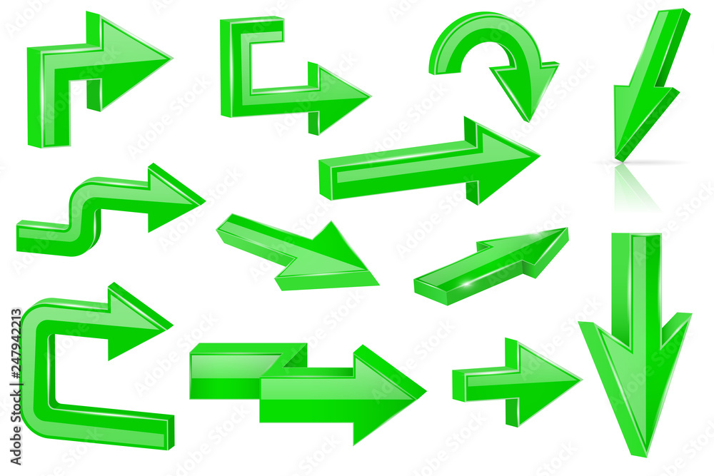 Set of green arrows. Shiny 3d web icons Set of green arrows. Shiny 3d web icons