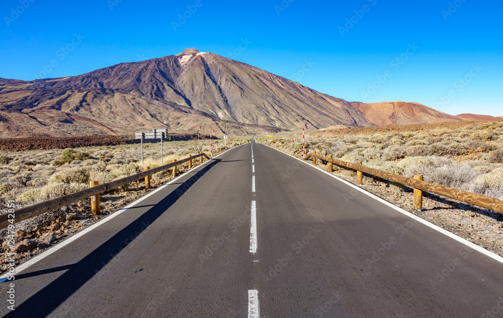 Straight road to Teide volcano in Tenerife