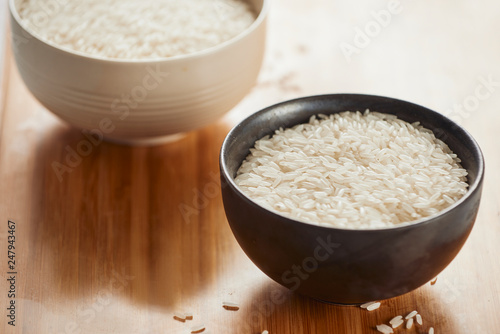White rice in bowl on table. Concept asian food