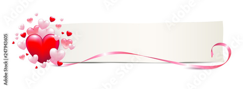 Banner mit Herzen und blanko Papier Schild,  Karte für Muttertag, Valentinstag, Hochzeit uvm Vektor Illustration isoliert auf weißem Hintergrund