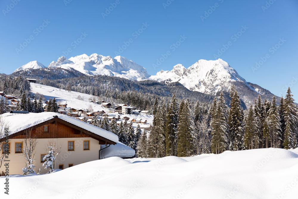 Winter in Austrian Alps. Beautiful snowy landscape