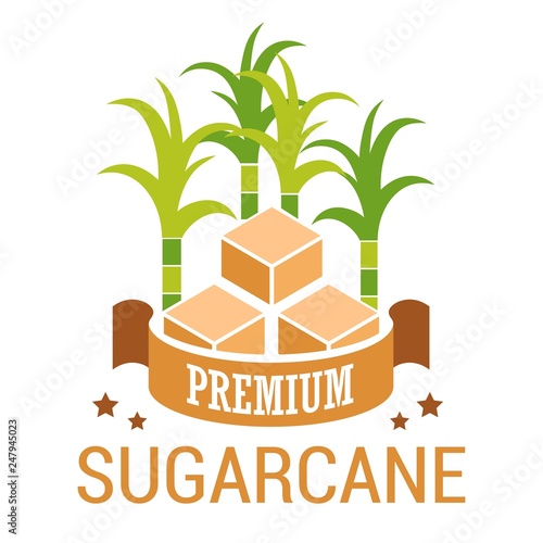 Sugarcane cubes natural brown sugar isolated emblem