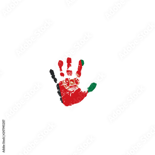 Afghanistan flag and hand on white background. Vector illustration