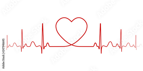 Heartbeat, vector rhythm with heart one line, a symbol of positive emotions, love and inspiration, happy Valentine day