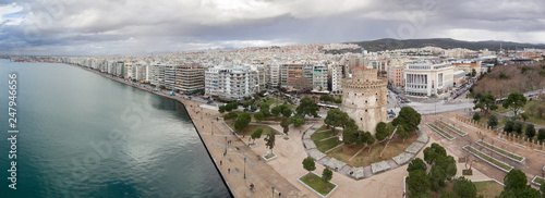 View of Thessaloniki and the white tower during a cloudy day