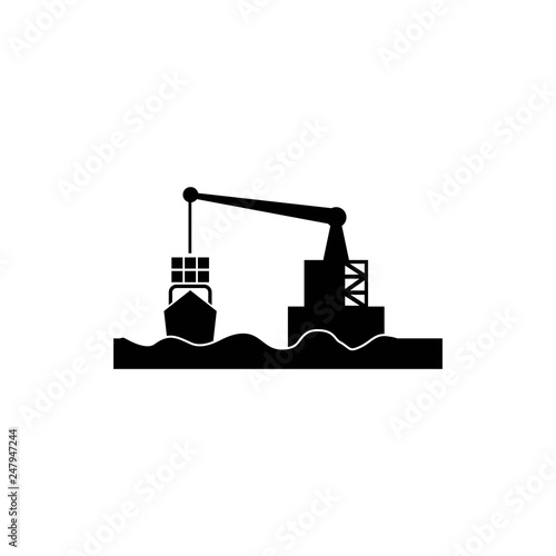 Container monochrome icon with EPS 10 - jpeg format, simple and trendy flat style isolated on white background. Crane illustration. Cargo symbol - vector