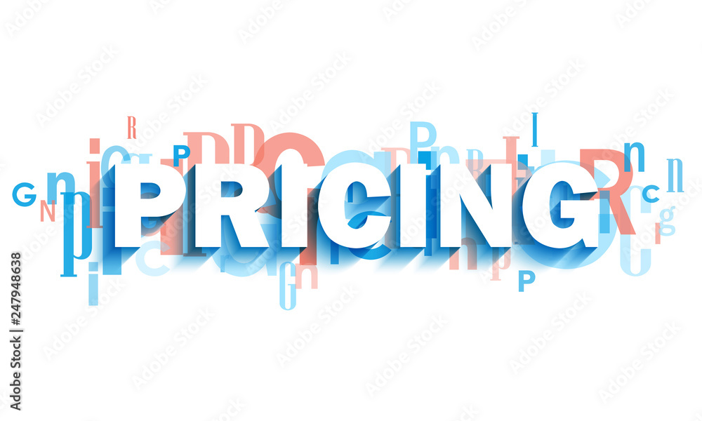 PRICING blue and coral typography banner PRICING blue and coral typography banner
