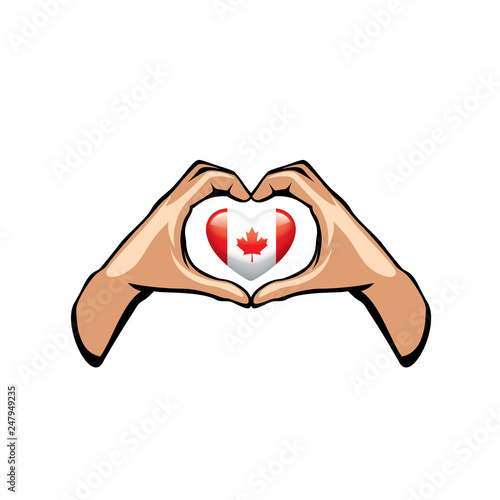 Canada flag and hand on white background. Vector illustration