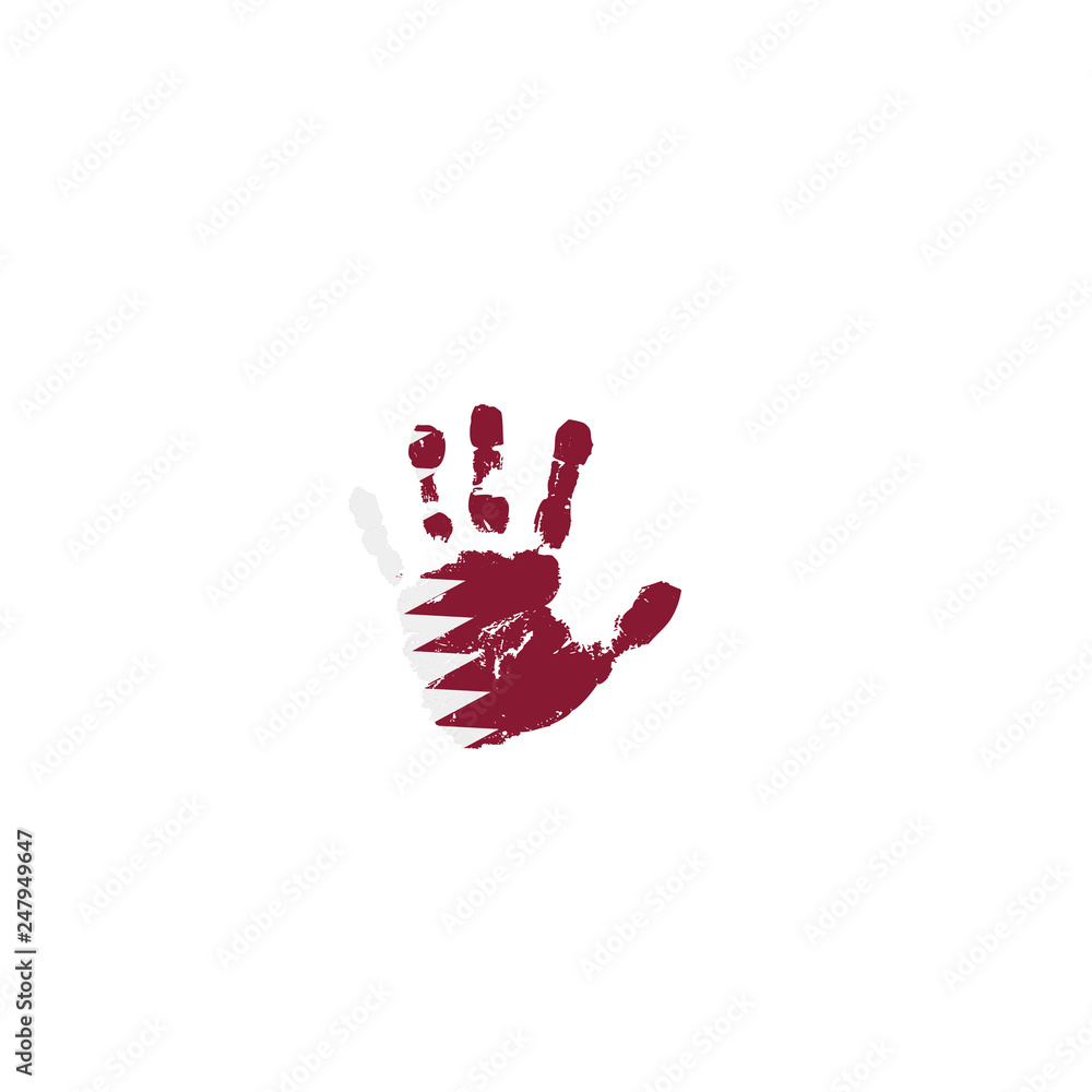 Qatar flag and hand on white background. Vector illustration Qatar flag and hand on white background. Vector illustration