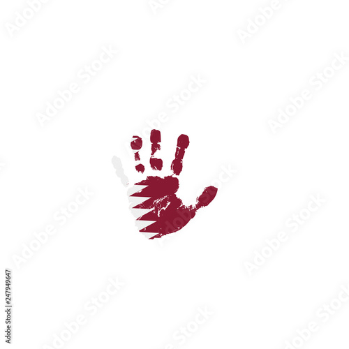 Qatar flag and hand on white background. Vector illustration