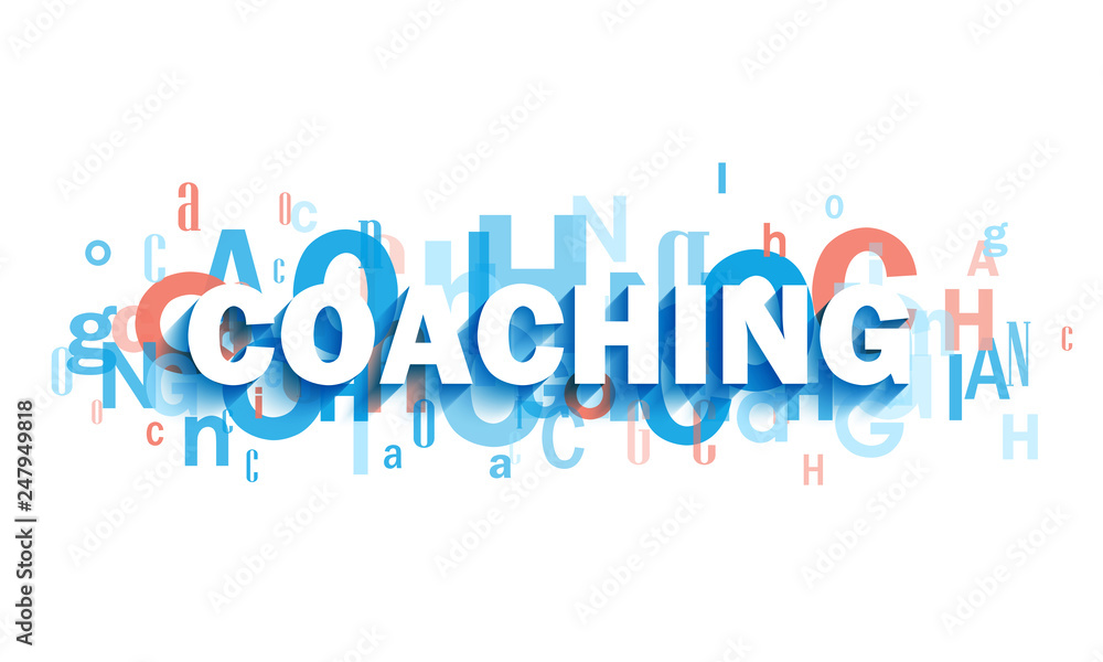 COACHING blue and coral typography banner