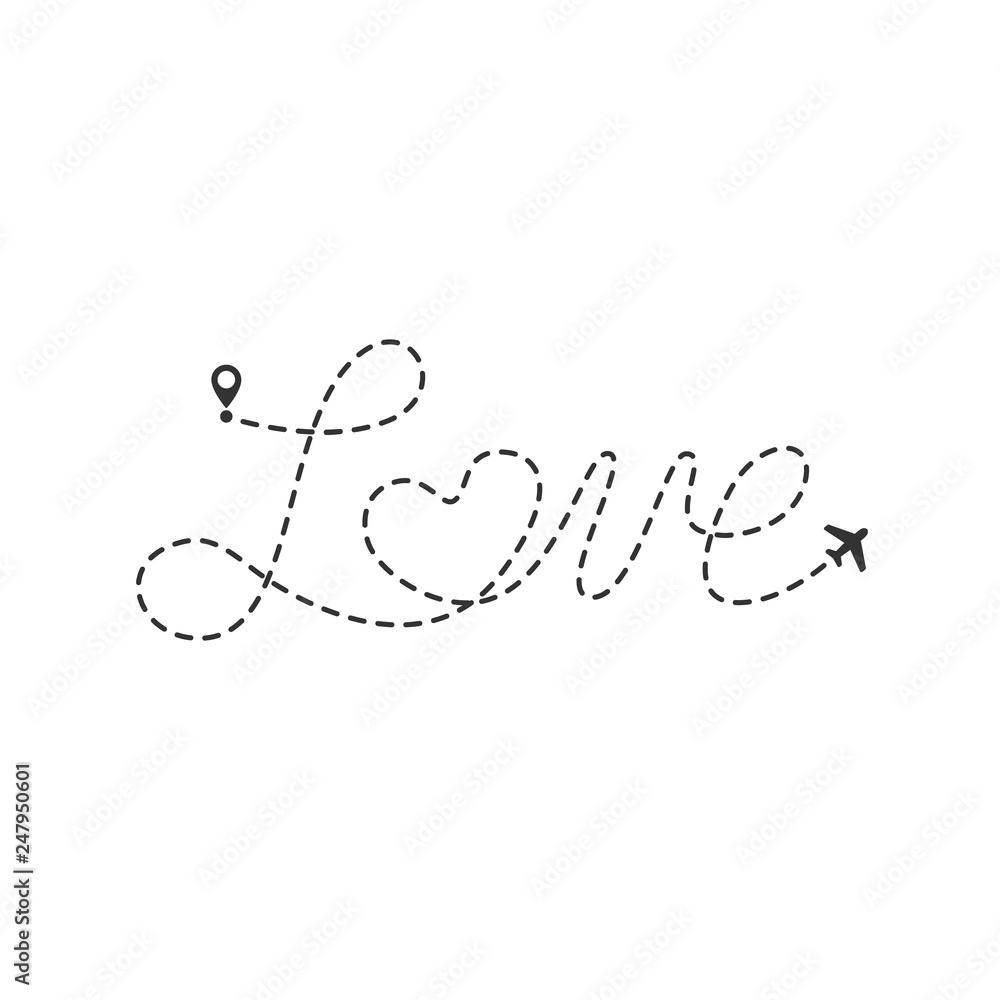 Vector illustration of inscription in love with the track of the aircraft. Vector illustration of inscription in love with the track of the aircraft.