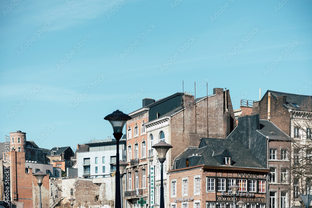 LIEGE, BELGIUM - February 24, 2018: Street view of downtown in Liege city, Belgium