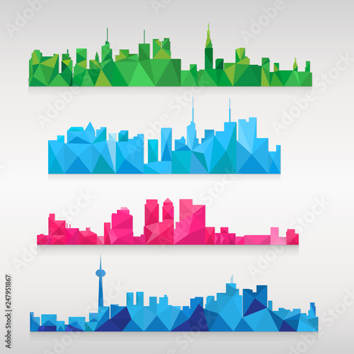 A set of vector cities in the style of Poly Low