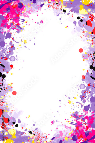 Violet and pink isolated vector colorful splattered frame for flyers, posters, invitations