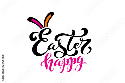 Happy Easter handwritten lettering typography. Hand drawn design elements. Logos and emblems for invitation, card. Vector illustration.