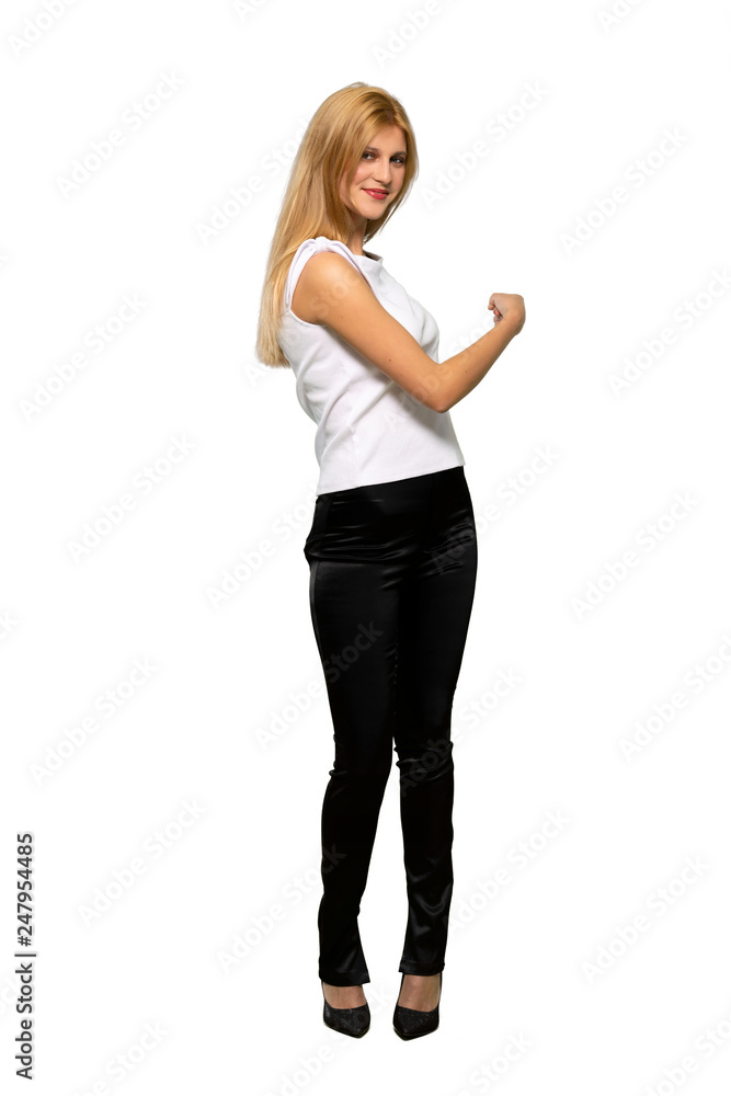 Young blonde woman sending a message with the mobile over isolated white background Young blonde woman sending a message with the mobile over isolated white background