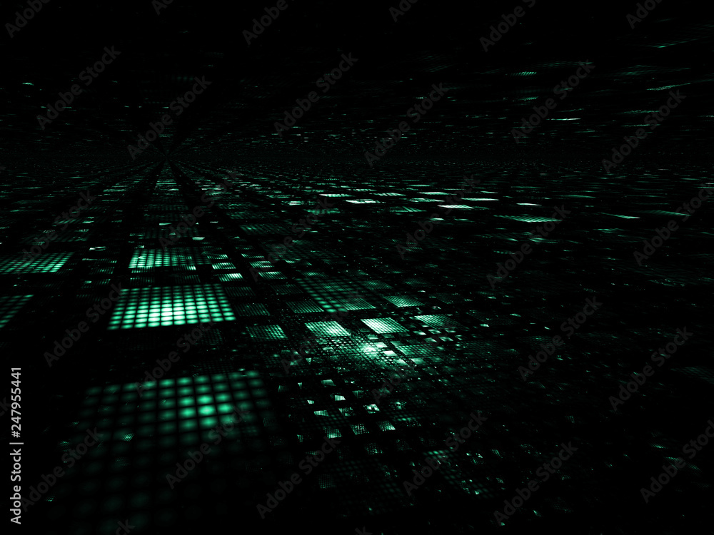 Obraz premium Futuristic cyberspace, green abstract techno background.