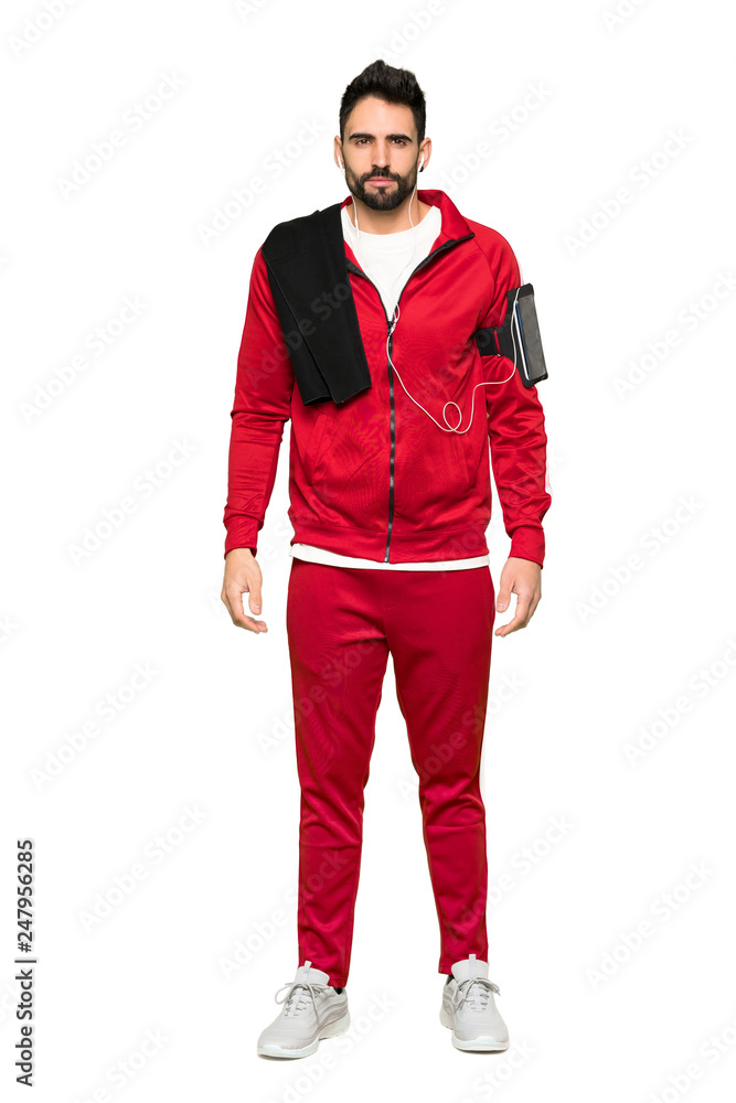 Full-length shot of Handsome sportman portrait on isolated white background Full-length shot of Handsome sportman portrait on isolated white background