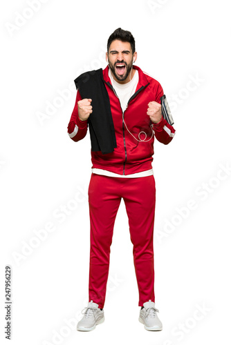 Full-length shot of Handsome sportman frustrated by a bad situation on isolated white background
