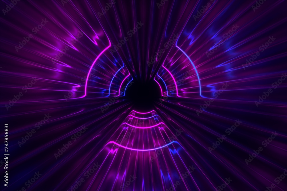 Obraz premium Fantastic corridor under neon lights 3d illustration