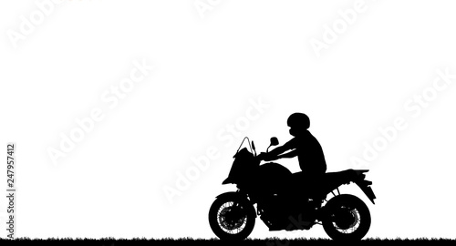 Fototapeta Naklejka Na Ścianę i Meble -  Silhouette biker with his motorbike on white background