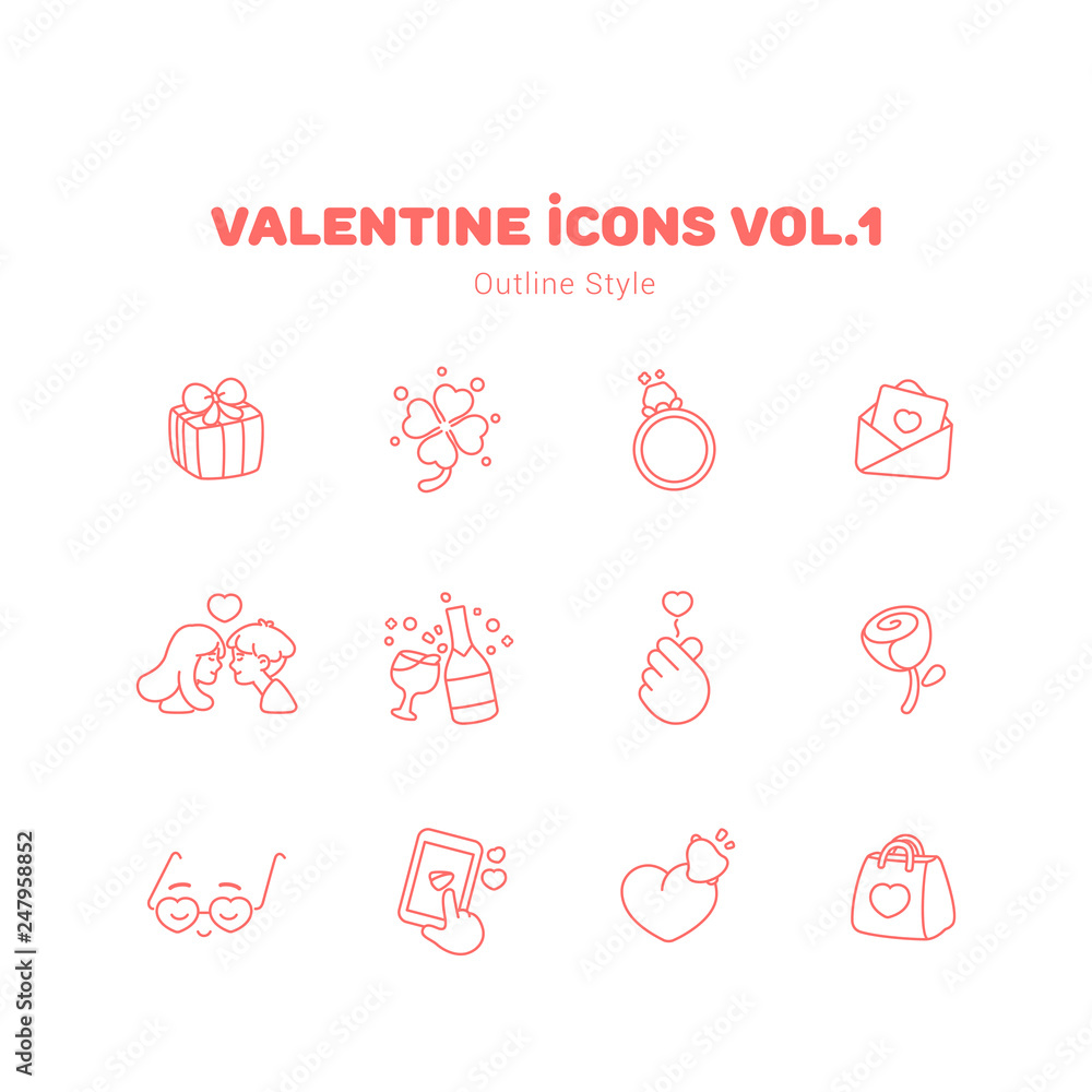 Valentine outline icons style