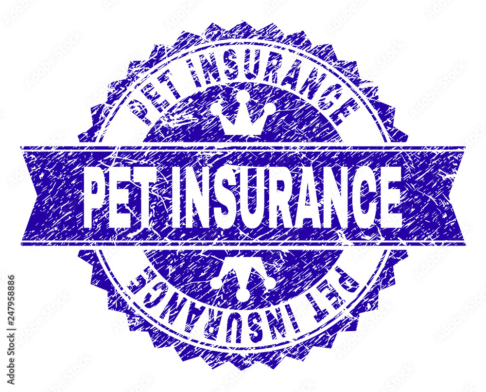 PET INSURANCE rosette stamp seal watermark with grunge effect. Designed with round rosette, ribbon and small crowns. Blue vector rubber watermark of PET INSURANCE text with grunge style. PET INSURANCE rosette stamp seal watermark with grunge effect. Designed with round rosette, ribbon and small crowns. Blue vector rubber watermark of PET INSURANCE text with grunge style.
