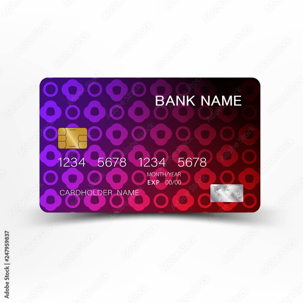 Colorful credit card template design. On white background. Vector illustration. Glossy plastic style. Colorful credit card template design. On white background. Vector illustration. Glossy plastic style.