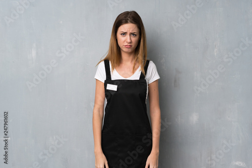 Employee woman with sad and depressed expression