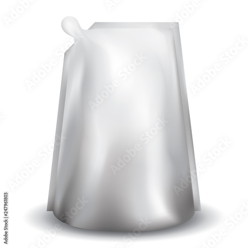 Blank foil sachet plastic doypack for food or drink isolated on white background.