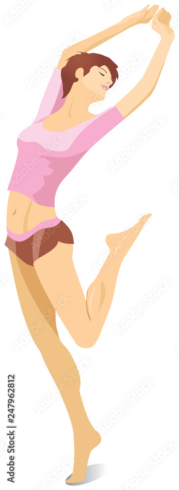 Girl doing sport exercises standing and raising his hands up. Vector. Girl doing sport exercises standing and raising his hands up. Vector.
