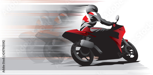 Motorcycle racer entering the turn. Vector